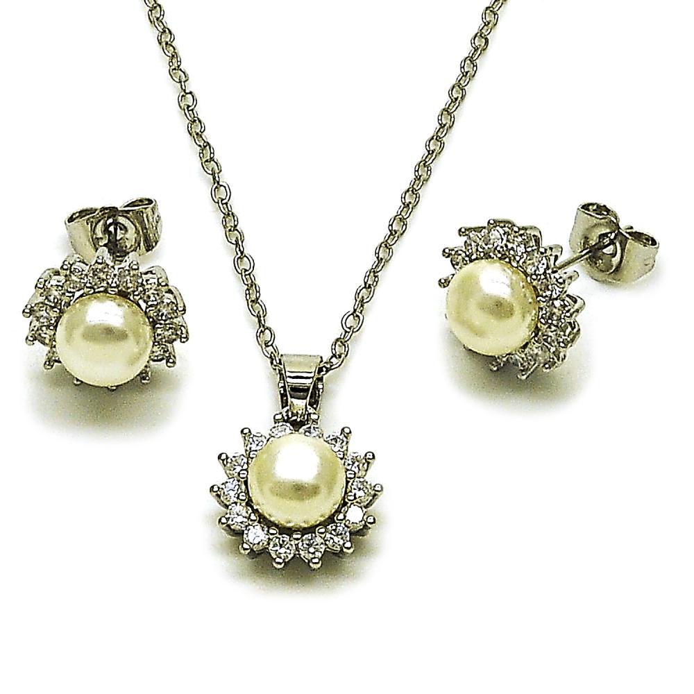 Set de flor con perla en oro laminado alta calidad